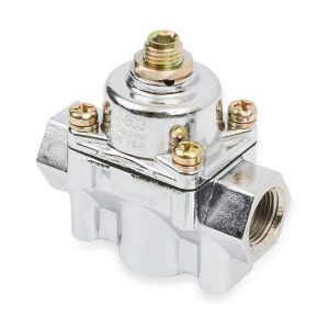 Holley Fuel Pressure Regulator, 4-1/2-9 PSI, 3/8 Inch NPT Inlet/Outlets, Gasoline, Satin Chrome, Aluminum, With Mounting Bracket – 12-803