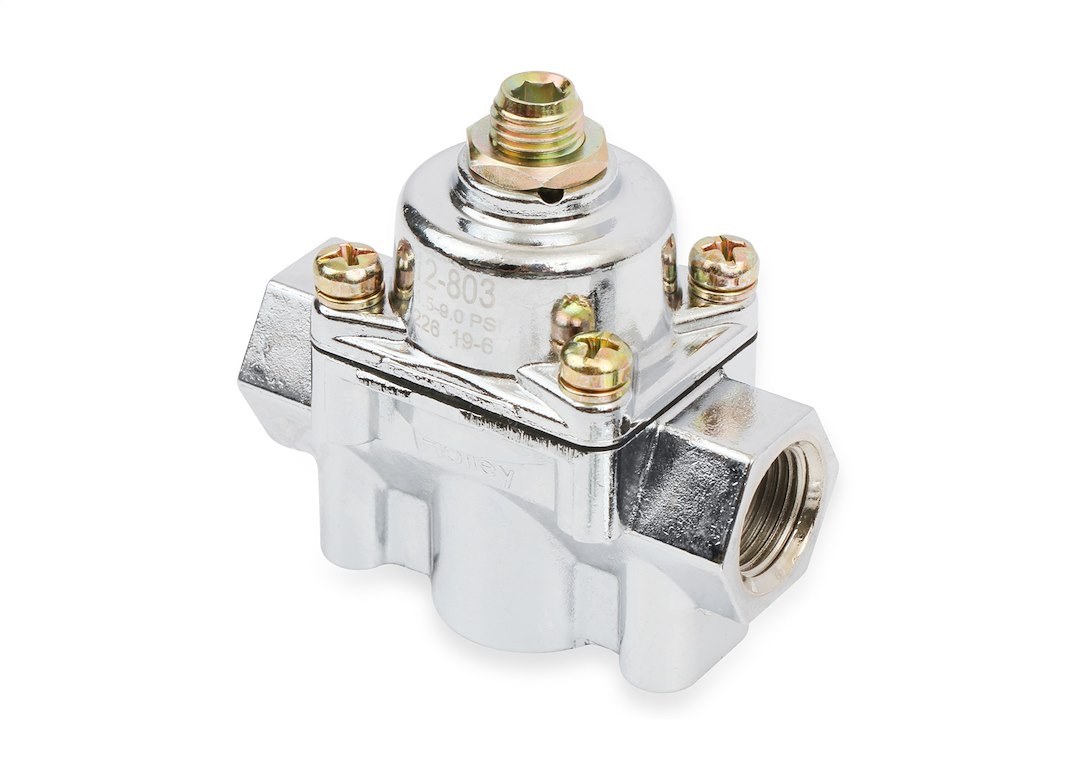 Holley Fuel Pressure Regulator, 4-1/2-9 PSI, 3/8 Inch NPT Inlet/Outlets, Gasoline, Satin Chrome, Aluminum, With Mounting Bracket – 12-803