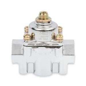 Holley Fuel Pressure Regulator, 4-1/2-9 PSI, 3/8 Inch NPT Inlet/Outlets, Gasoline, Satin Chrome, Aluminum, With Mounting Bracket – 12-803