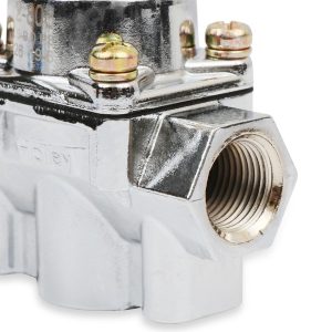Holley Fuel Pressure Regulator, 4-1/2-9 PSI, 3/8 Inch NPT Inlet/Outlets, Gasoline, Satin Chrome, Aluminum, With Mounting Bracket – 12-803