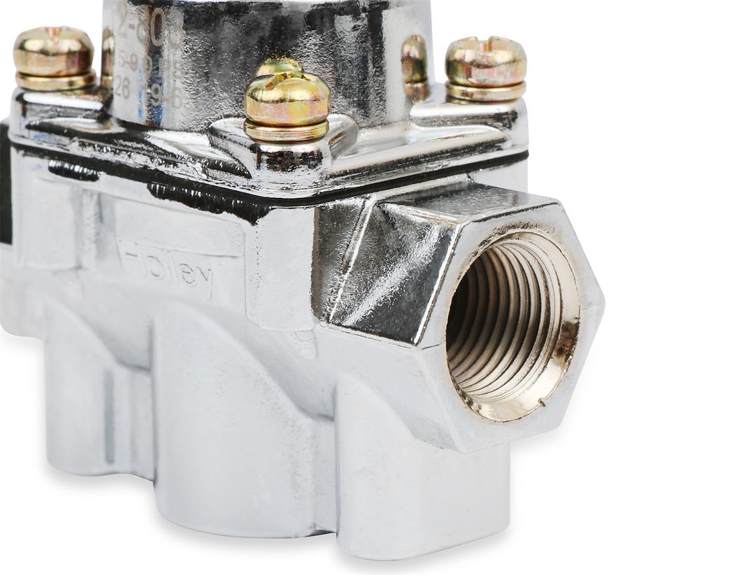 Holley Fuel Pressure Regulator, 4-1/2-9 PSI, 3/8 Inch NPT Inlet/Outlets, Gasoline, Satin Chrome, Aluminum, With Mounting Bracket – 12-803
