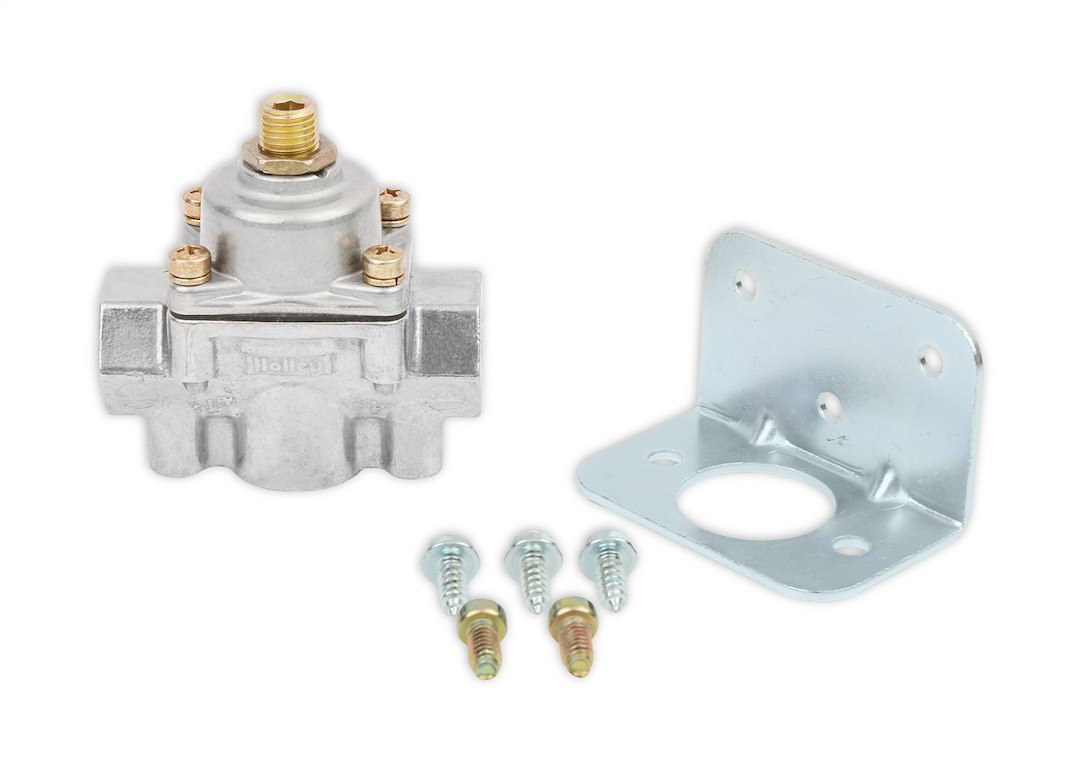 Holley Fuel Pressure Regulator, 4-1/2-9 PSI, 3/8 Inch NPT Inlet/Outlets, Gasoline, Natural, Aluminum, With Mounting Bracket – 12-803BP