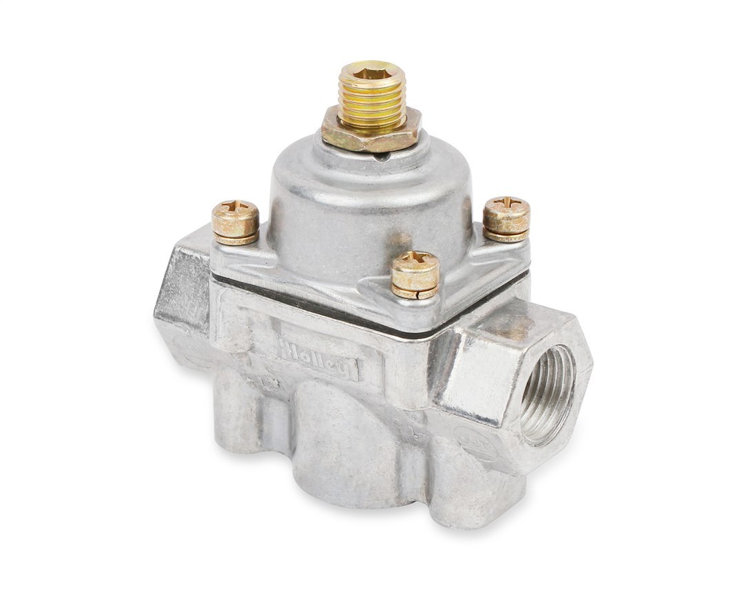 Holley Fuel Pressure Regulator, 4-1/2-9 PSI, 3/8 Inch NPT Inlet/Outlets, Gasoline, Natural, Aluminum, With Mounting Bracket – 12-803BP