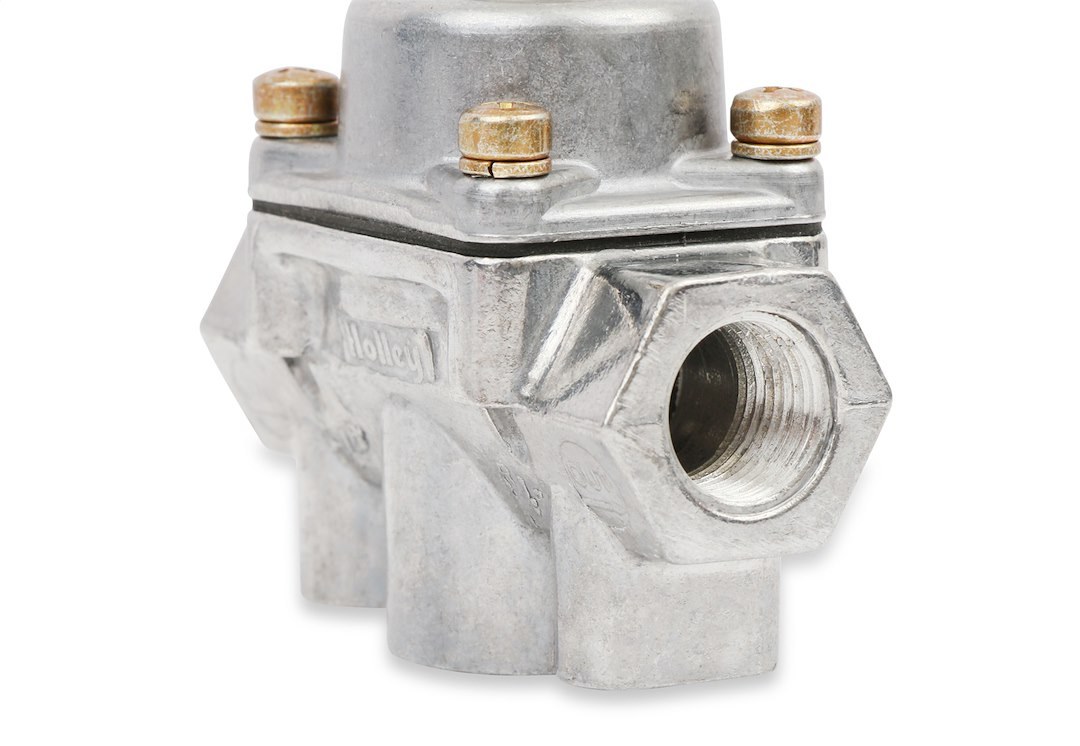 Holley Fuel Pressure Regulator, 4-1/2-9 PSI, 3/8 Inch NPT Inlet/Outlets, Gasoline, Natural, Aluminum, With Mounting Bracket – 12-803BP