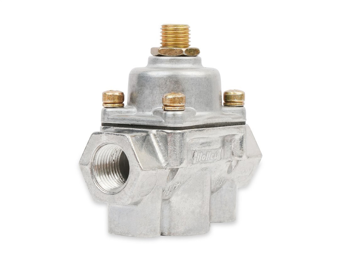 Holley Fuel Pressure Regulator, 4-1/2-9 PSI, 3/8 Inch NPT Inlet/Outlets, Gasoline, Natural, Aluminum, With Mounting Bracket – 12-803BP