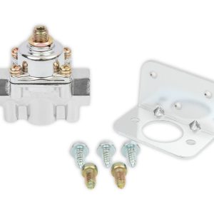 Holley Fuel Pressure Regulator, 1-4 PSI, 3/8 Inch NPT Inlet/Outlets, Gasoline, Satin Chrome, Aluminum, With Mounting Bracket – 12-804