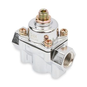 Holley Fuel Pressure Regulator, 1-4 PSI, 3/8 Inch NPT Inlet/Outlets, Gasoline, Satin Chrome, Aluminum, With Mounting Bracket – 12-804