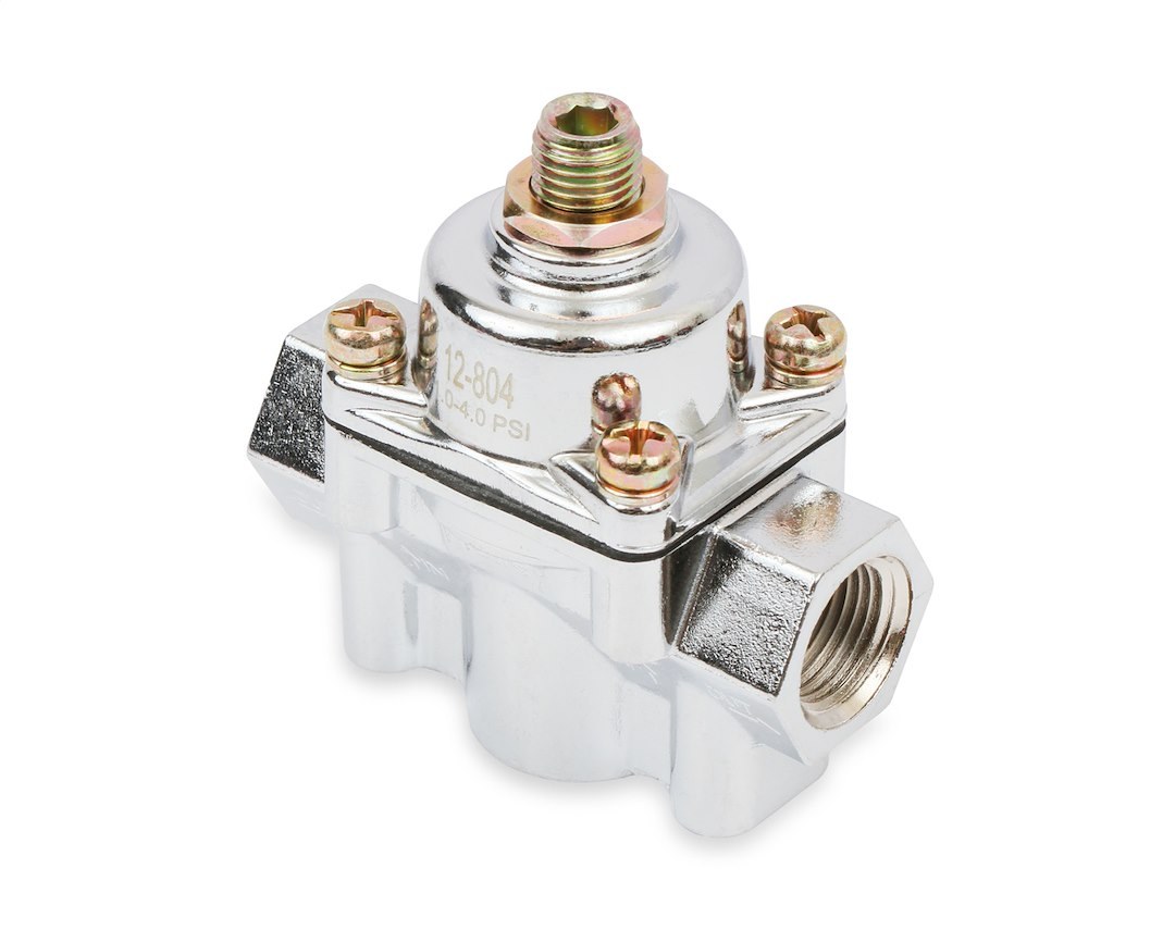 Holley Fuel Pressure Regulator, 1-4 PSI, 3/8 Inch NPT Inlet/Outlets, Gasoline, Satin Chrome, Aluminum, With Mounting Bracket – 12-804