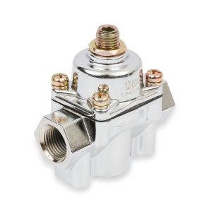 Holley Fuel Pressure Regulator, 1-4 PSI, 3/8 Inch NPT Inlet/Outlets, Gasoline, Satin Chrome, Aluminum, With Mounting Bracket – 12-804