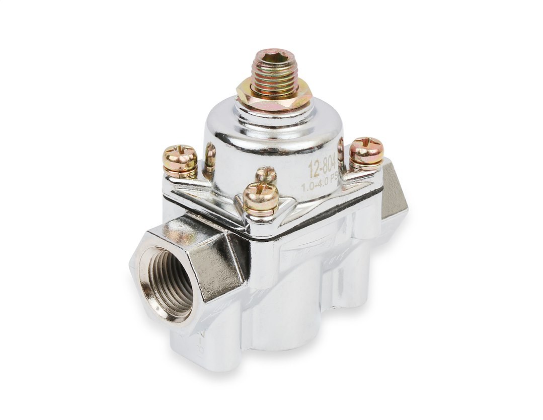 Holley Fuel Pressure Regulator, 1-4 PSI, 3/8 Inch NPT Inlet/Outlets, Gasoline, Satin Chrome, Aluminum, With Mounting Bracket – 12-804