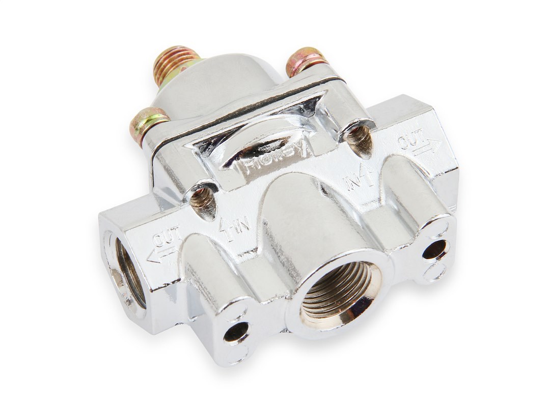 Holley Fuel Pressure Regulator, 1-4 PSI, 3/8 Inch NPT Inlet/Outlets, Gasoline, Satin Chrome, Aluminum, With Mounting Bracket – 12-804