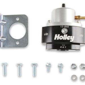 Holley Fuel Pressure Regulator, 40-70 PSI, One 8AN O-Ring Inlet/ One 8AN O-Ring Outlet/ One 6AN O-Ring Return, Gasoline, Black Anodized – 12-846