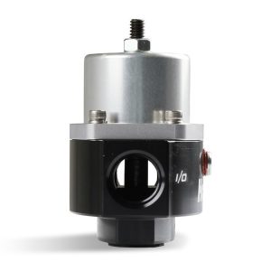 Holley Fuel Pressure Regulator, 40-70 PSI, One 8AN O-Ring Inlet/ One 8AN O-Ring Outlet/ One 6AN O-Ring Return, Gasoline, Black Anodized – 12-846