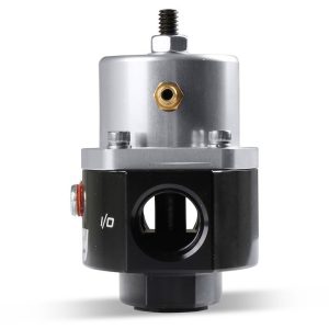 Holley Fuel Pressure Regulator, 40-70 PSI, One 8AN O-Ring Inlet/ One 8AN O-Ring Outlet/ One 6AN O-Ring Return, Gasoline, Black Anodized – 12-846