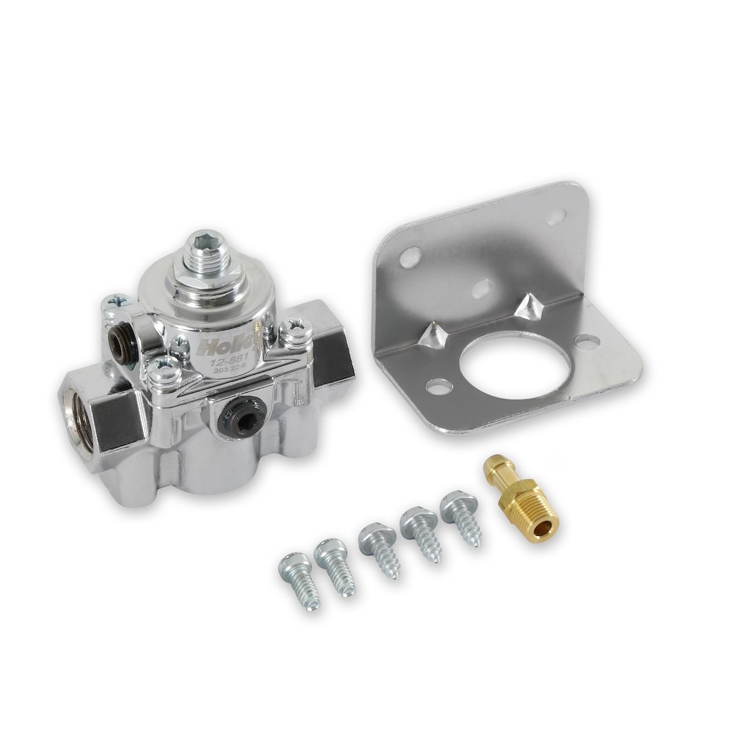 Holley Fuel Pressure Regulator, 4.5-9 PSI, 3/8 Inch NPT Inlet/ Outlet, Gasoline, Chrome Plated, Aluminum – 12-881
