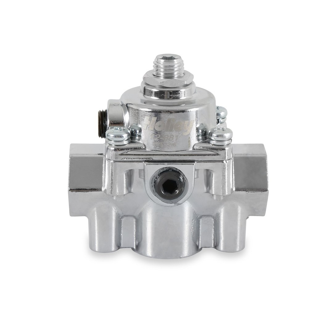 Holley Fuel Pressure Regulator, 4.5-9 PSI, 3/8 Inch NPT Inlet/ Outlet, Gasoline, Chrome Plated, Aluminum – 12-881
