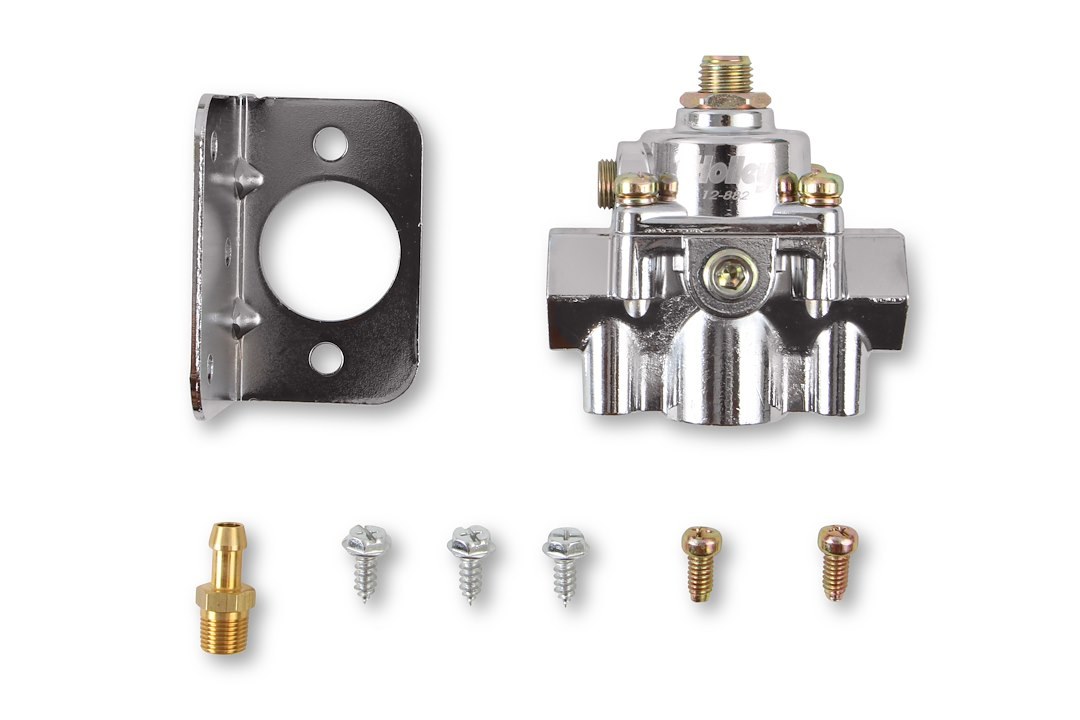 Holley Fuel Pressure Regulator, 15-60 PSI, 3/8 Inch NPT Inlet/ Outlet, Gasoline, Chrome Plated, Aluminum – 12-882