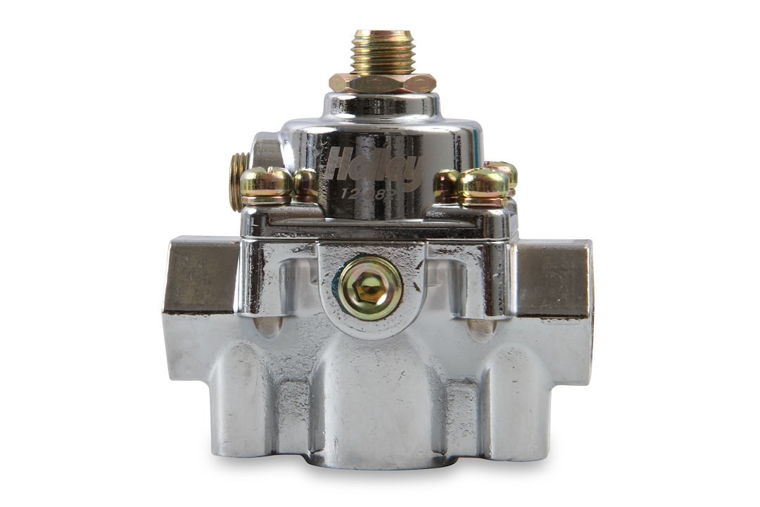 Holley Fuel Pressure Regulator, 15-60 PSI, 3/8 Inch NPT Inlet/ Outlet, Gasoline, Chrome Plated, Aluminum – 12-882