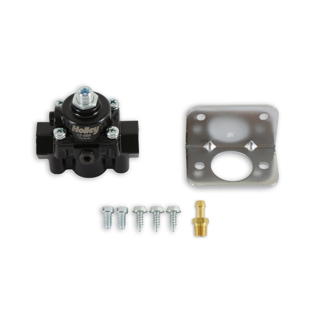 Holley Fuel Pressure Regulator, 15-60 PSI, 3/8 Inch NPT Inlet/ Outlet, Gasoline, Black, Aluminum – 12-886
