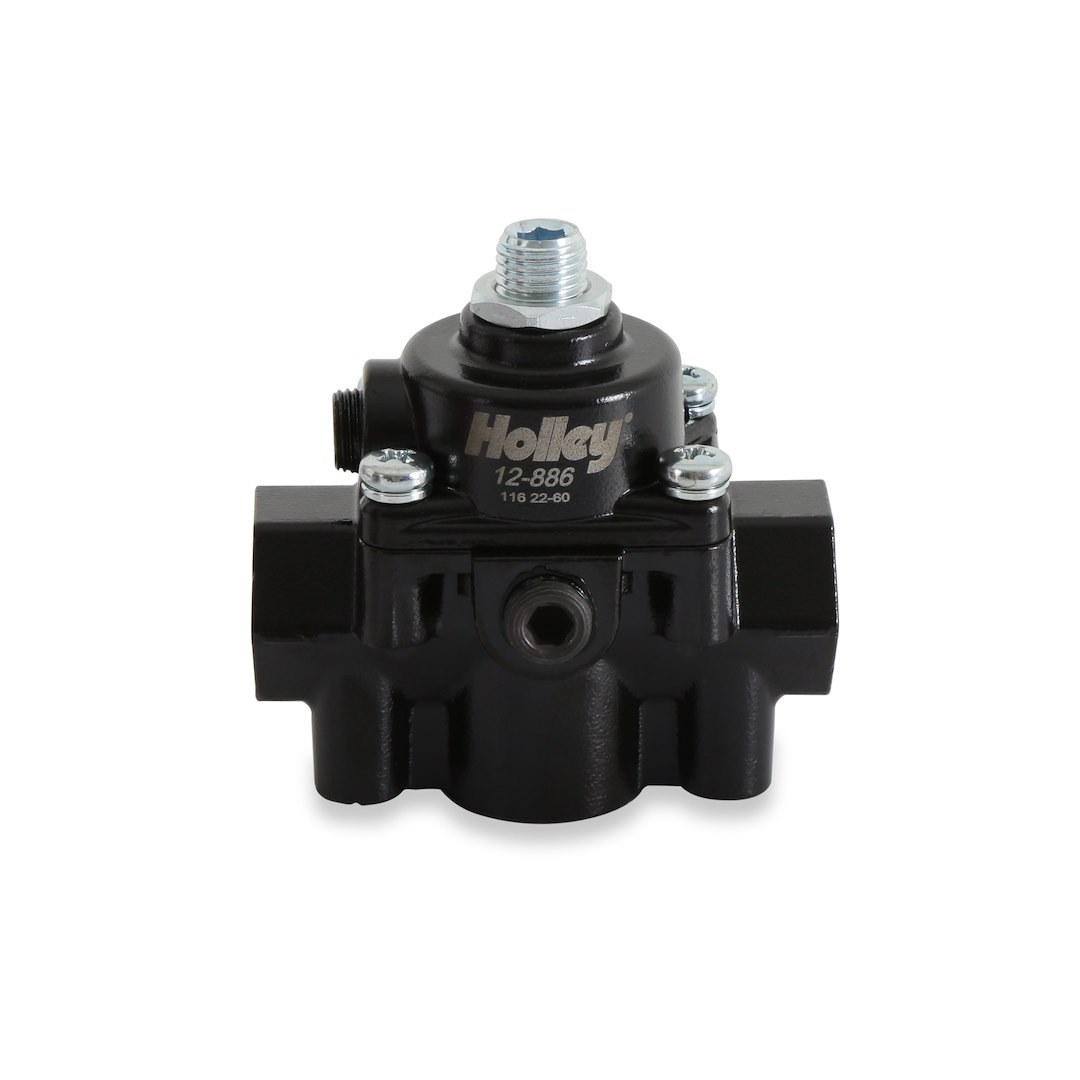 Holley Fuel Pressure Regulator, 15-60 PSI, 3/8 Inch NPT Inlet/ Outlet, Gasoline, Black, Aluminum – 12-886
