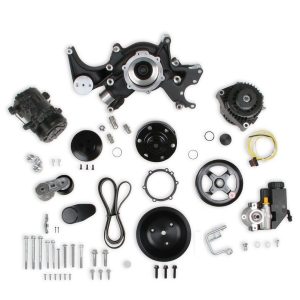 Holley Accessory Drive Belt Kit, For Use with Chevy Big Block V8 Engines, Single Serpentine Belt, Mid-Mount, Black Finish, Cast Aluminum – 20-242BK