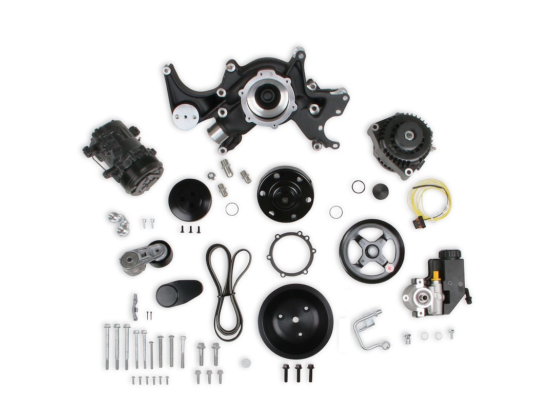 Holley Accessory Drive Belt Kit, For Use with Chevy Big Block V8 Engines, Single Serpentine Belt, Mid-Mount, Black Finish, Cast Aluminum – 20-242BK