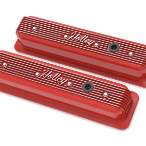 Holley Valve Cover, For Use with Chevy Small Block Engines, 3.4 Inch Height, Center Bolt Pattern, Holley Script Large Logo – 241-250