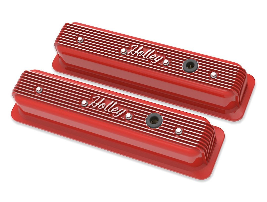 Holley Valve Cover, For Use with Chevy Small Block Engines, 3.4 Inch Height, Center Bolt Pattern, Holley Script Large Logo – 241-250