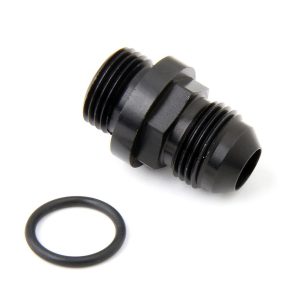 Holley Adapter Fitting, 8 AN Male Thread to 8 AN O-Ring Male Thread, Black, Aluminum, Single – 26-143-1