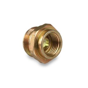 Holley Adapter Fitting, 7/8 Inch-20 Male Thread to 5/8 Inch-18 Female Thread, Natural, Brass, Single – 26-26