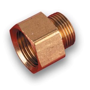 Holley Adapter Fitting, 9/16 Inch-24 Male Thread to 5/8 Inch-18 Female Thread, Natural, Brass, Single – 26-43