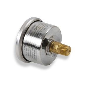 Holley Gauge Fuel Pressure, 1-1/2 Inch Diameter, Full Liquid Filled Full Sweep Mechanical, 0-15 PSI, Analog Display, White Face, Chrome Bezel – 26-504