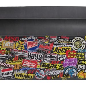 Holley Fender Cover, Universal, 26 Inch X 34 Inch, PVC Foam and Nylon Mesh, Black, Holley/ Msd Sticker Bomb Design, Single – 36-445