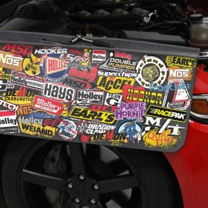 Holley Fender Cover, Universal, 26 Inch X 34 Inch, PVC Foam and Nylon Mesh, Black, Holley/ Msd Sticker Bomb Design, Single – 36-445