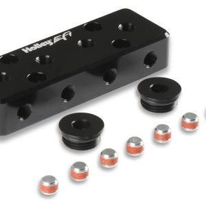 Holley Vacuum Manifold, 12 Ports for 1/8 Inch NPT Fittings/ 2 Ports for -6 ORB Fitting, Black, 6061 Aluminum – 534-52