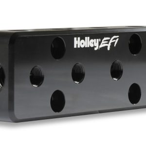 Holley Vacuum Manifold, 12 Ports for 1/8 Inch NPT Fittings/ 2 Ports for -6 ORB Fitting, Black, 6061 Aluminum – 534-52