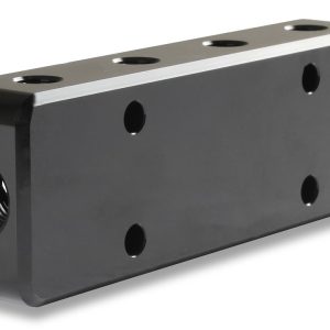 Holley Vacuum Manifold, 12 Ports for 1/8 Inch NPT Fittings/ 2 Ports for -6 ORB Fitting, Black, 6061 Aluminum – 534-52