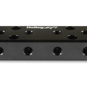 Holley Vacuum Manifold, 12 Ports for 1/8 Inch NPT Fittings/ 2 Ports for -6 ORB Fitting, Black, 6061 Aluminum – 534-52