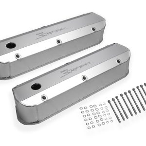 Holley Valve Cover, For Use with Ford Small Block Engines, Perimeter Bolt, Sniper Logo, Anodized, Silver, Aluminum, Set of 2 – 890012