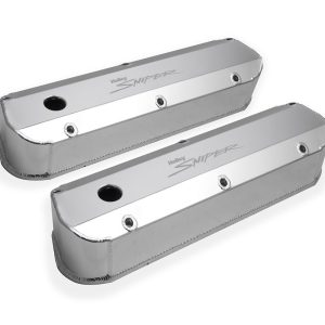 Holley Valve Cover, For Use with Ford Small Block Engines, Perimeter Bolt, Sniper Logo, Anodized, Silver, Aluminum, Set of 2 – 890012