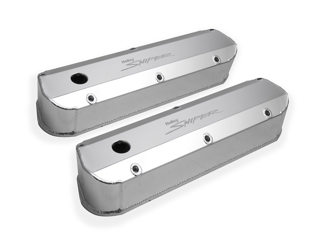 Holley Valve Cover, For Use with Ford Small Block Engines, Perimeter Bolt, Sniper Logo, Anodized, Silver, Aluminum, Set of 2 – 890012