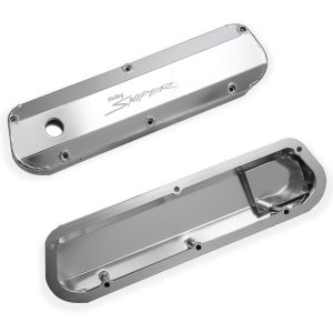 Holley Valve Cover, For Use with Ford Small Block Engines, Perimeter Bolt, Sniper Logo, Anodized, Silver, Aluminum, Set of 2 – 890012