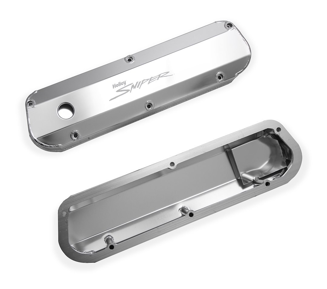 Holley Valve Cover, For Use with Ford Small Block Engines, Perimeter Bolt, Sniper Logo, Anodized, Silver, Aluminum, Set of 2 – 890012