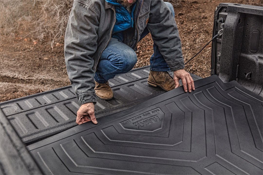 Husky Liners Bed Mat, Direct-Fit, Without Raised Edges, Black, Rubber, Tailgate Liner/ Mat Not Included – 16001