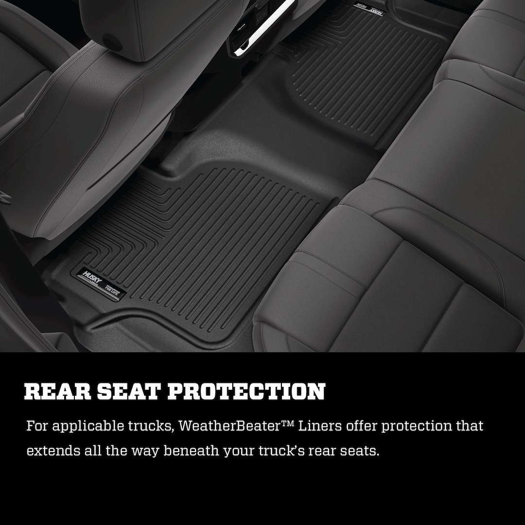 Husky Liners Floor Liner, Weatherbeater™, Black, Molded Fit, Smooth Arcing Ribs/ Raised Heel Pad, Rubber, 2 Piece – 18571