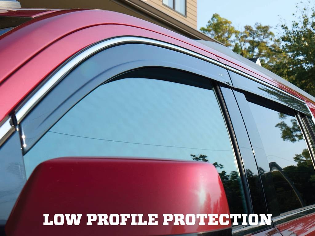 Husky Liners Rainguard, Ventvisor®, Low Profile, Tape-On, Smoke with Chrome Trim, Acrylic, Set of 4 – 2884057