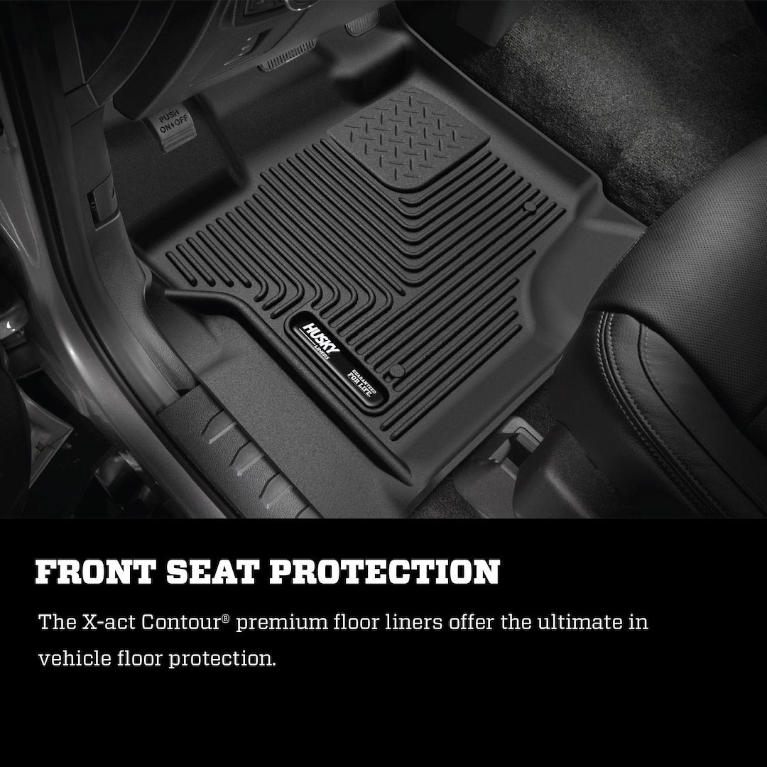 Husky Liners Floor Liner, X-Act Contour™, Black, Molded Fit, Raised Channels and Edges, Tpe (thermoplastic Elastomer), 2 Piece – 53761