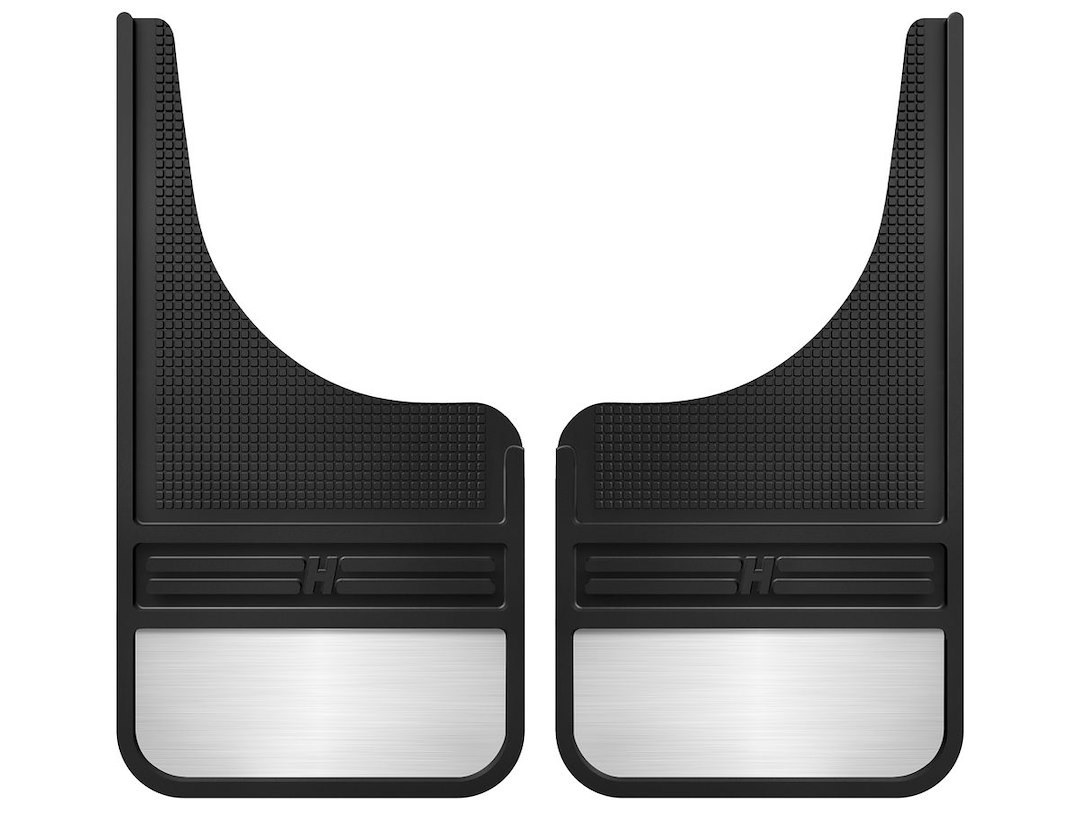Husky Liners Mud Flap, Muddog, Universal 12 Inch Width, Set of 2, Flat, Without Logo, Black, Rubber, With Stainless Steel Weights, Screw-On – 55001