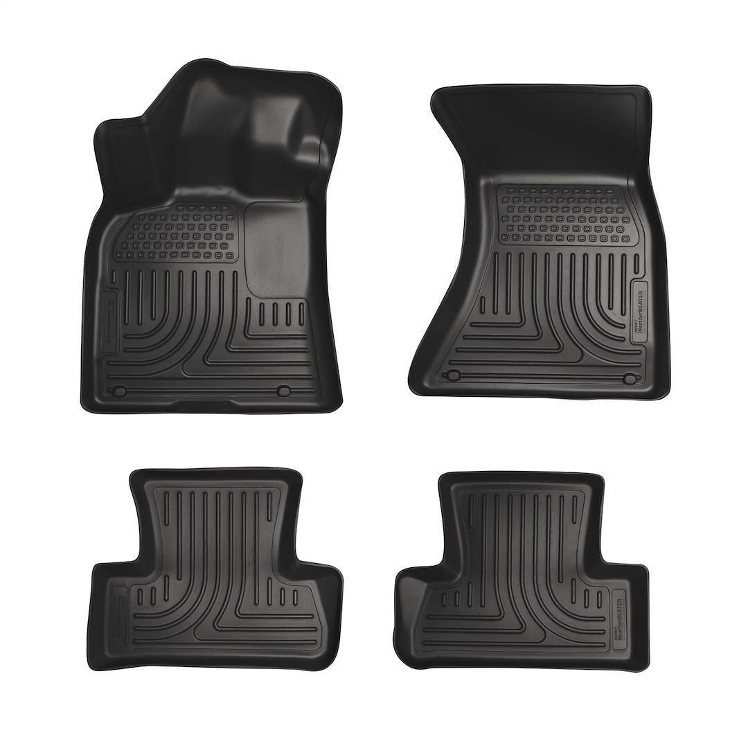 Husky Liners Floor Liner, Weatherbeater™, Black, Molded Fit, Smooth Arcing Ribs/ Raised Heel Pad, Rubber, 4 Piece – 98821