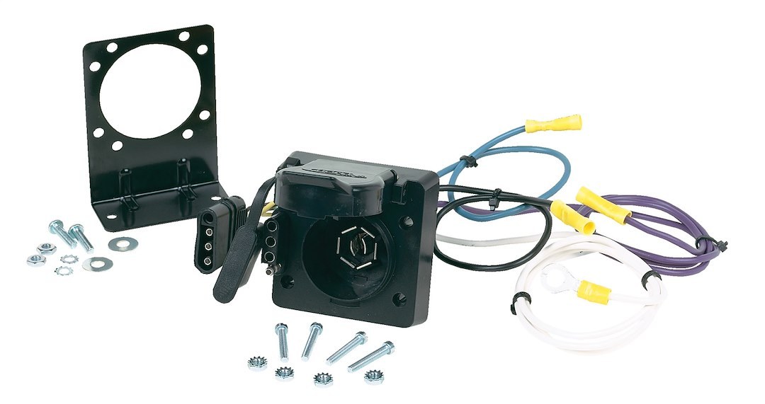 Hopkins Towing Solutions Trailer Wiring Connector Adapter, Multi Tow ®, 4 Flat to 4 Flat and 7-WAY Blade, With Bracket and Hardware, Bagged – 47185B